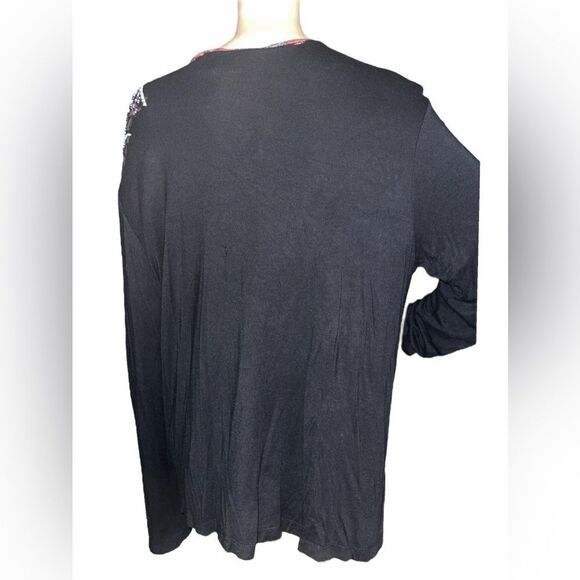 CHICO'S Southwest Boho WOMEN'S SHIRT BLOUSE V-NECK Tunic Black Beaded SZ 3 - Picture 3 of 5